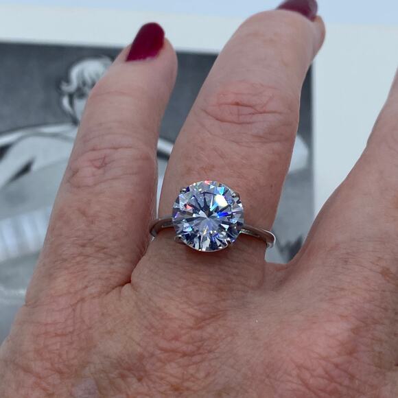 Stainless Steel Round Solitaire CZ Ring Engagement Ring - Picture 1 of 6